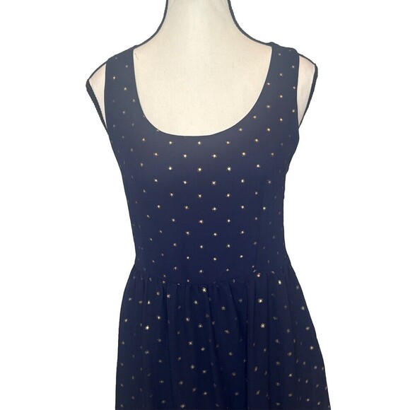 FREEBIRD Navy BLUE w/ GOLD Sleeveless Open Back Lined Dress Career Date Travel-M - Picture 2 of 10